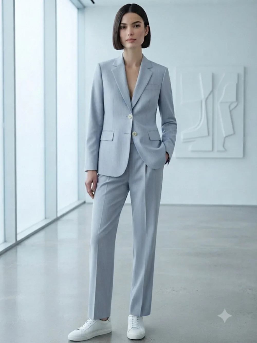 Brooks Brothers Light Blue Wool Suit Set Blazer Jacket & Pants Size 14 Flaws